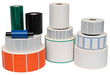 Thermal label rolls and ribbons